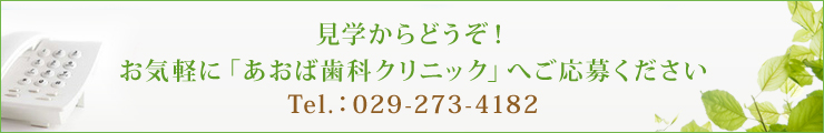 見学からどうぞ！お気軽に「あおば歯科クリニック」へご応募くださいTel.：029-273-4182